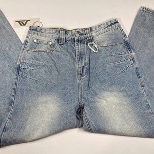 Trendt Vision Men's Wide Leg Gathered Side Jeans Blue Size 34